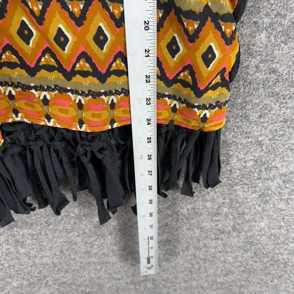 BKE Blouse Women M Medium Brown Geometric V-Neck Fringe Tasseled Sleeveless - Picture 5 of 6